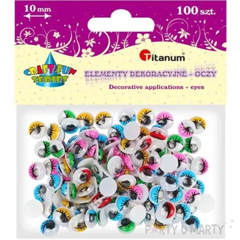 oczka kolorowe z rzesami titanum 10 mm 100 szt