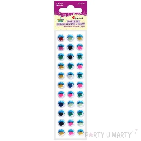 oczka kolorowe z rzesami titanum 10 mm 33 szt