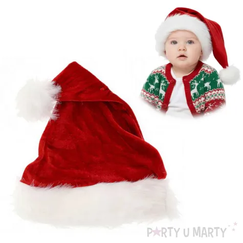 odatek do stroju na mikolajki boze narodzenie czapka mikolaja dla dzieci welurowa 26x35 cm