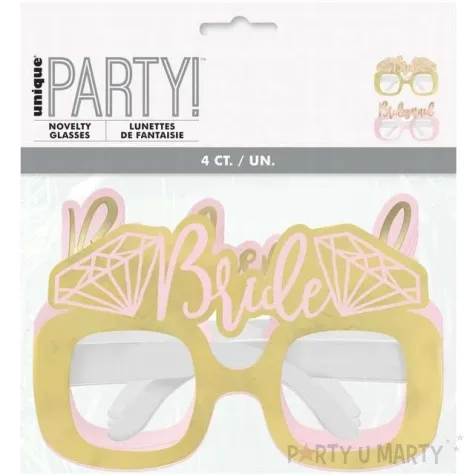 okulary party bride to be papierowe rozowo zloty mix unique 4 szt