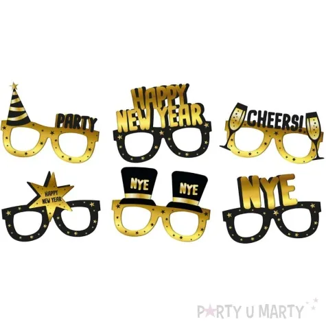 okulary party happy new year zlote glamour folat 6 szt