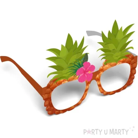 okulary party hawajskie ananasy z rozowym kwiatkiem 6 szt