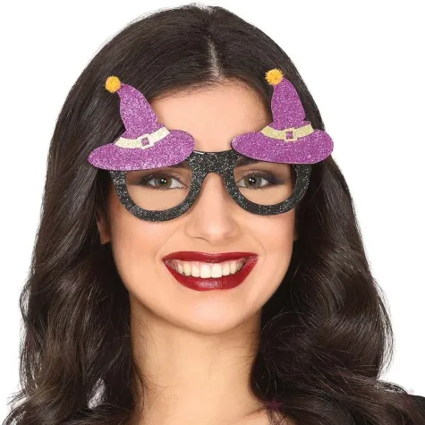 okulary party kapelusz czarownicy czarny fioletowy guirca