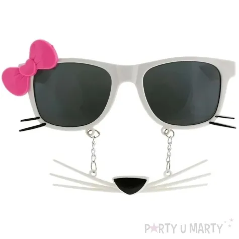 okulary party kotek z wasami bialy tamipol