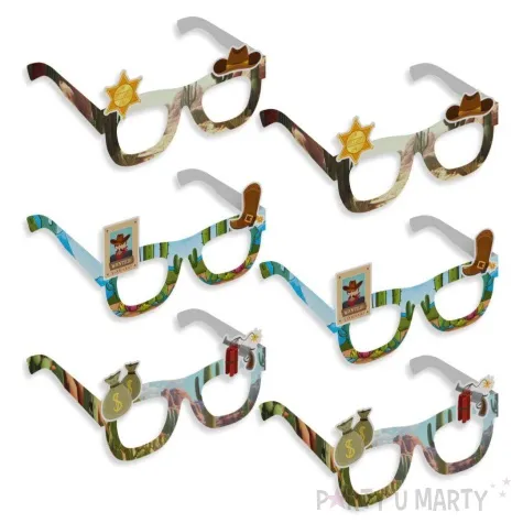 okulary party kowbojska przygoda papierowe 6 szt