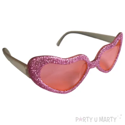 okulary party serca brokatowe rozowy aster