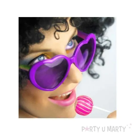 okulary party serduszka purpurowe