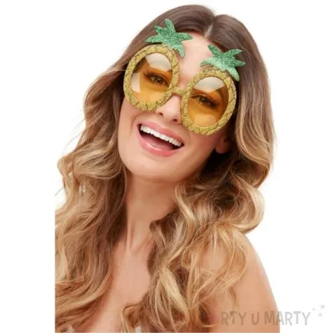okulary party tropikalny ananas brokatowe zlote smiffys