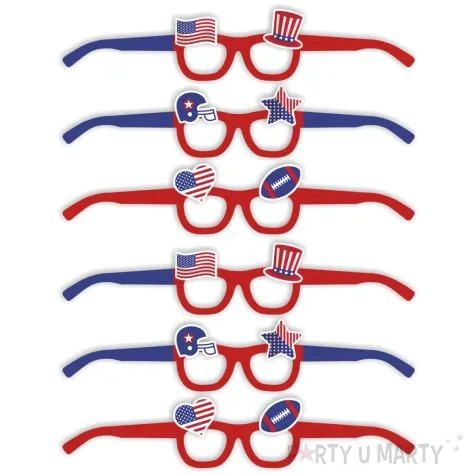 okulary party usa amerykanskie symbole papierowe mix 6 szt