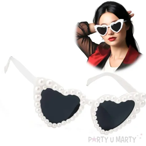 okulary serca na walentynki rekwizyt do zdjec perly bialo czarne