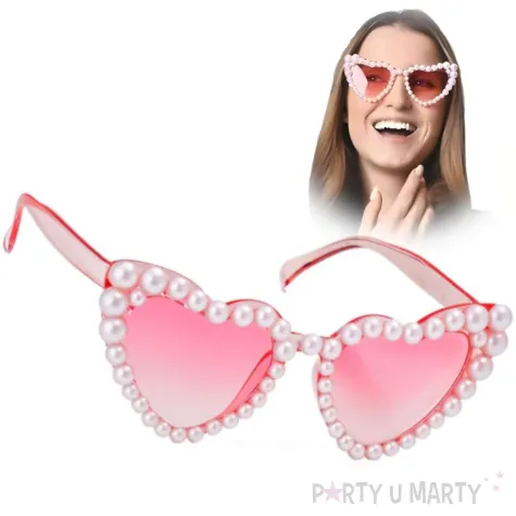 okulary serca na walentynki rekwizyt do zdjec perly rozowe