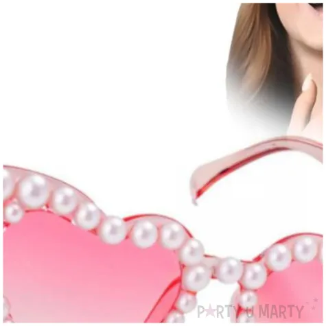 okulary serca na walentynki rekwizyt do zdjec perly rozowe