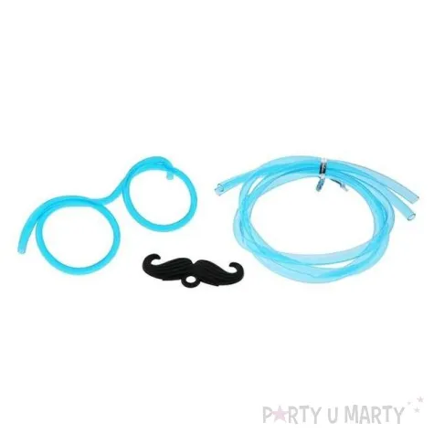 okulary slomki do picia niebieskie z wasami