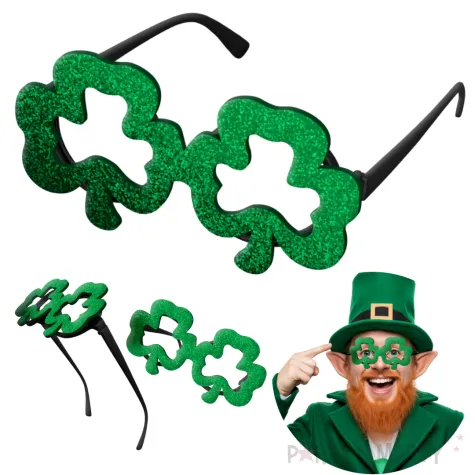 okulary zielone brokatoweswiety patryk koniczynki impreza przebranie