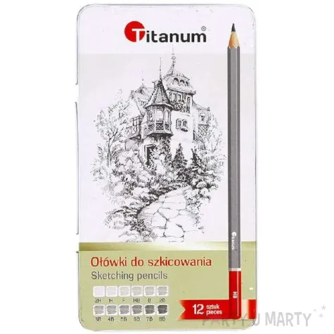 olowki do szkicowania metalowe pudelko titanum 8b 2h 12 szt