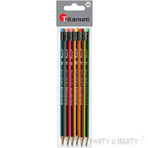 olowki szesciokatne z gumka mix neonowy titanum hb 6 szt