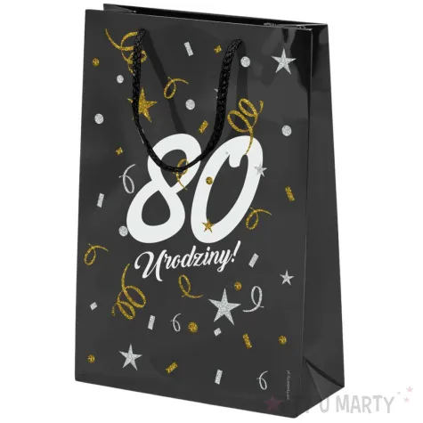 opakowanie na prezenty papierowa torba prezentowa 80 urodziny glamour 32x24x9 cm