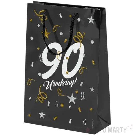 opakowanie na prezenty papierowa torba prezentowa 90 urodziny glamour 32x24x9 cm