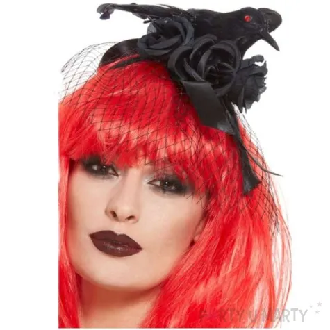 opaska czarne roze i kruk czarna smiffys