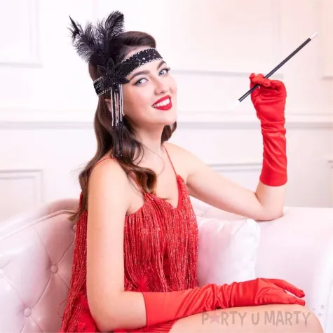 opaska elastyczna retro flapperka kwiat czarna partypal