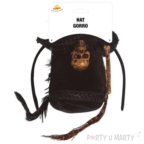 opaska kapelusik z piorkiem i czaszka czarny guirca
