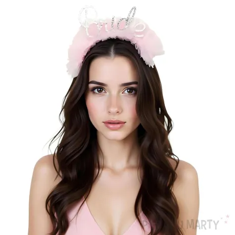 opaska na glowe bride z falbanka dodatek do stroju na wieczor panienski srebrna rozowa