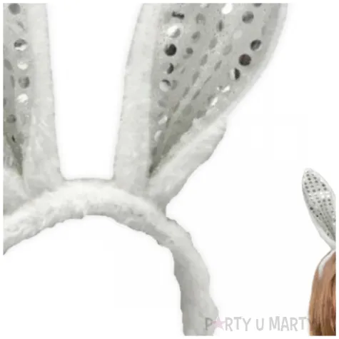 opaska na glowe krolicze uszy biale i pokryte cekinami