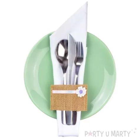 opaska na sztucce kwiatek niebieski jutowy arpex 4 szt