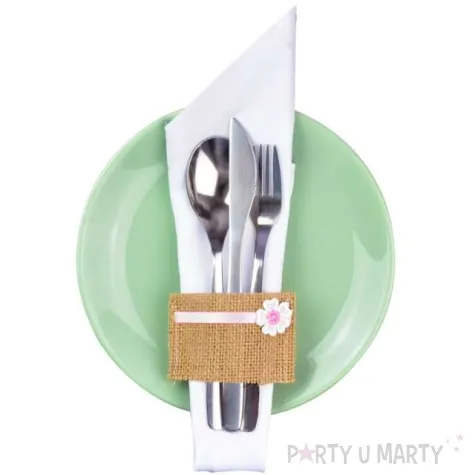 opaska na sztucce kwiatek rozowy jutowy arpex 4 szt