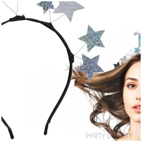 opaska party 18 urodziny gwiazdki cekinowe srebrny partydeco