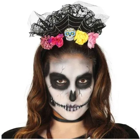 opaska party czaszka kwiaty koronka guirca