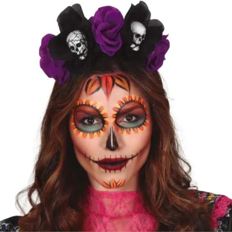 opaska party czaszki kwiaty czarno fioletowa guirca