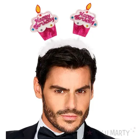 opaska party happy birthday babeczki i marabou rozowy widmann