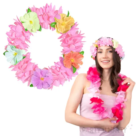 opaska party hawajskie kwiaty rozowy partypal