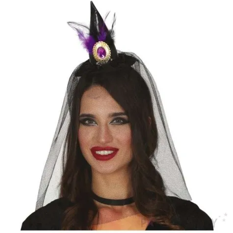 opaska party kapelusik czarownicy z welonem czarny guirca