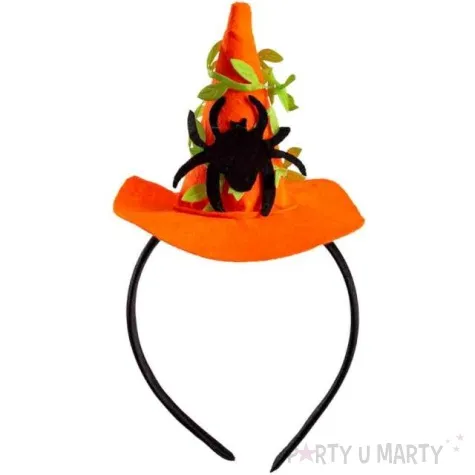 opaska party kapelusz czarownicy halloween z pajakiem pomaranczowy carnival toys