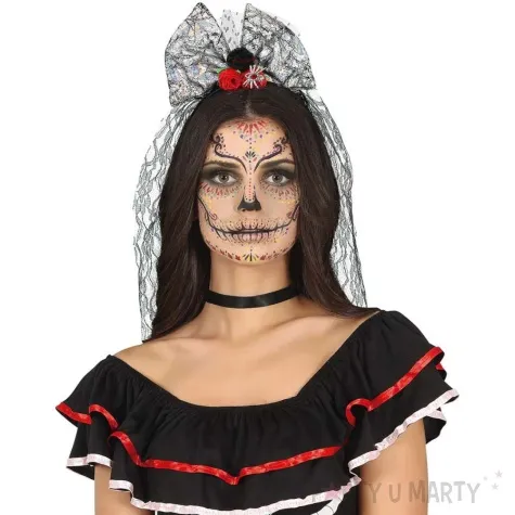 opaska party kokarda z welonem czarny guirca