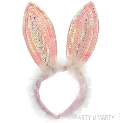 opaska party kroliczek rozowe cekiny