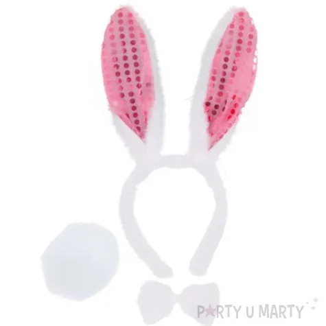 opaska party kroliczek z cekinami mucha ogon biala funny fashion