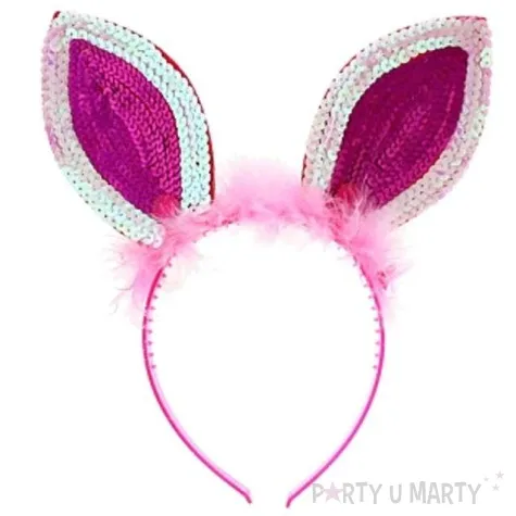 opaska party kroliczek z cekinami rozowy ciemny