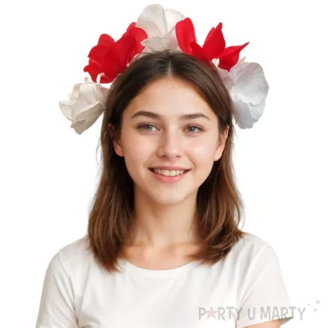 opaska party kwiaty bia o czerwone