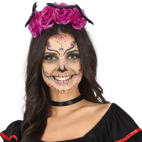 opaska party kwiaty i nietoperze halloween rozowy guirca
