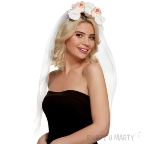 opaska party kwiaty z welonem biala smiffys