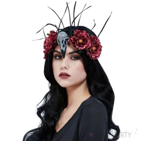 opaska party mroczne roze z czaszka ptaka czarna smiffys