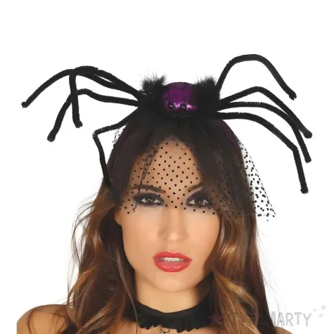 opaska party pajak z welonem czarny fioletowy guirca