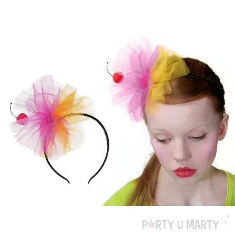 opaska party pompon tiulowy z wisienka kolorowy