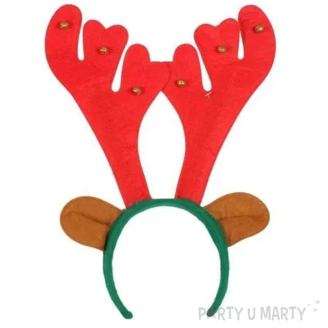 opaska party rogi renifera z dzwoneczkami czerwone kraszek