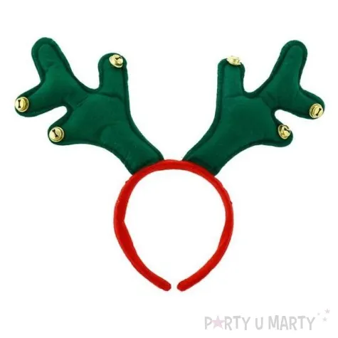 opaska party rogi renifera z dzwoneczkami zielone