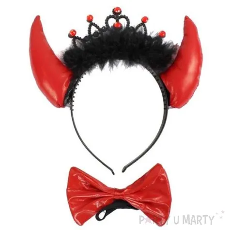 opaska party rogi z korona czerwone mucha