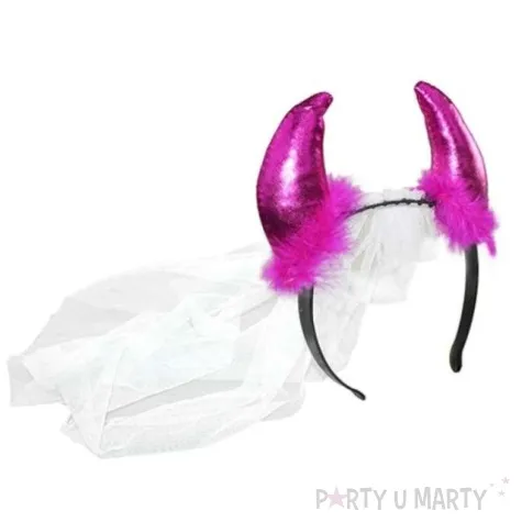 opaska party rogi z welonem bialym dekoracjepolska rozowy